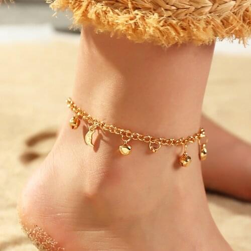 Galaxy Anklet For Women Summer Beach Barefoot Gold Color Half Moon Bell Charms Pendants Anklets Bracelets leg-Chain Jewelry