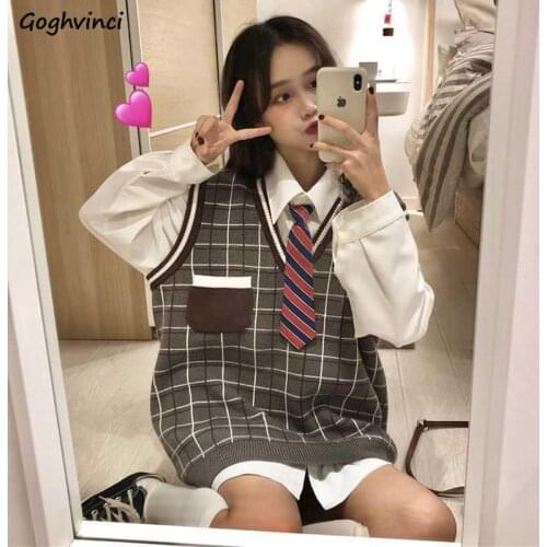 Sweater Vest Women V-neck Preppy Style Loose Pocket Japanese-style Chic Ulzzang Girls All-match Autumn Knit Outwear Casual New
