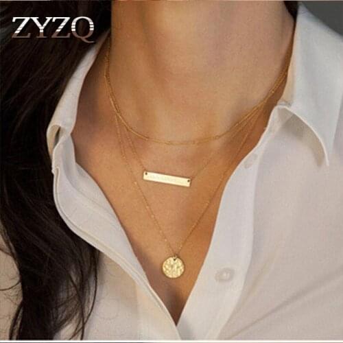 ZYZQ Fashion Bright Geometric Slice Necklace Bohemia Stylish Layered Design Women Accessories Birthday Gift For Girlfriend