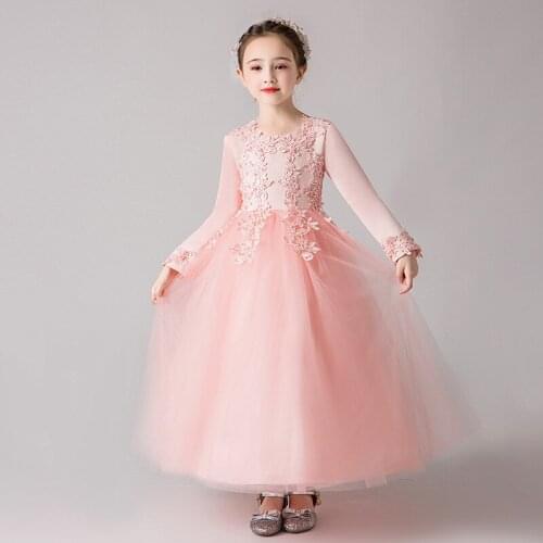 Winter Flower Girl Dresses Lace Applique Embroidered Girls Pageant Birthday Evening Long Maxi Prom Party Ball Gown Dress