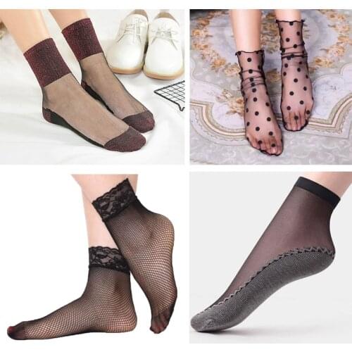 1/2pair Women Summer Sexy Ultrathin Transparent Crystal Silk Socks Fishnet Socks Massage Wicking Slip-resistant Socks Meais