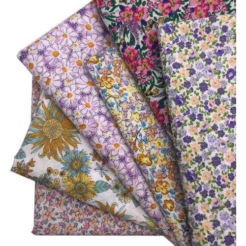 Poplin 100% Cotton Fabric Pastoral Sunfower Small Bright Pink Purple Yellow Rosa Flower for Summer Dress Shirt Blouse Craft