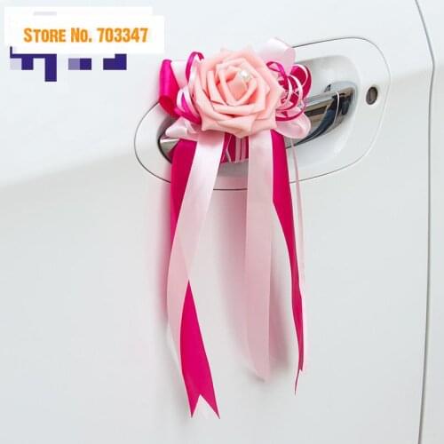 2015 Multicolor Simulation Rose Satin Bow Korean Wedding Car Decoration Artificial Flowers Mirror Door Handle Embellishment