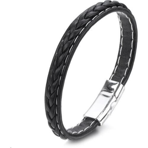 2021 Fashion Hand-woven Leather Alloy Bracelet Retro Charm Simple Cuff Bracelet for Men Jewelry Gift Pulsera Hombre