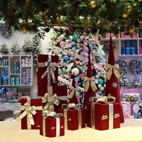 2021 Christmas Scene Layout Window Cloth Gift Box Purple Long Cone Cube Series Party Decoration Halloween Decor Chrismas Box