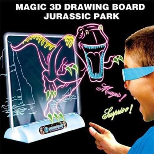 3D Light Up Drawing Board Dinosaur Toys LCD early Educational Painting Erasable Doodle Magic Glow Pad with 3D Glasses Kids Gift