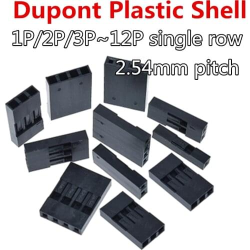 50PCS Dupont Head 2.54mm 1X 1P 2P 3P 4P~12P 1X2P Dupont Plastic Shell Pin Head Connector Jumper Wire Cable Housing Plug Female