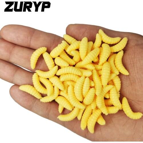 ZURYP 50pcs Fishing Maggots Worm Lure 35mm 0.4g Screw Thread Soft Bait Grub Artificial Lures fishing tackle
