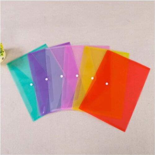 6Pieces/Set Colourful A4 Size Plastic Envelope Quality Transparent Button PP File Bag Test Paper File Bag