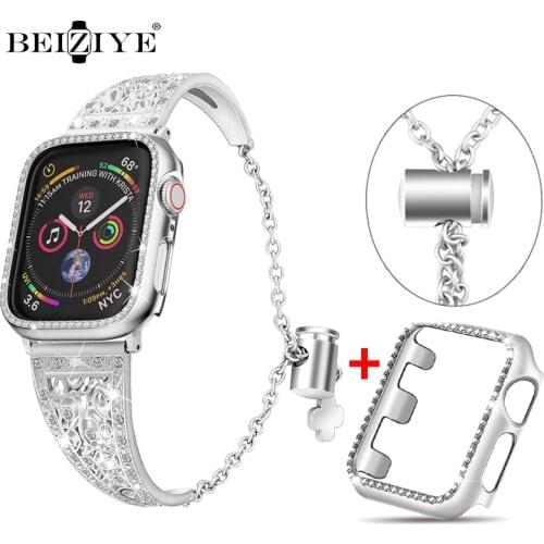 Diamond Strap+Case For Apple Watch Band 42mm 38mm Stainless Steel bracelet for iWatch Band 44mm 40mm Replacement Wrist strap