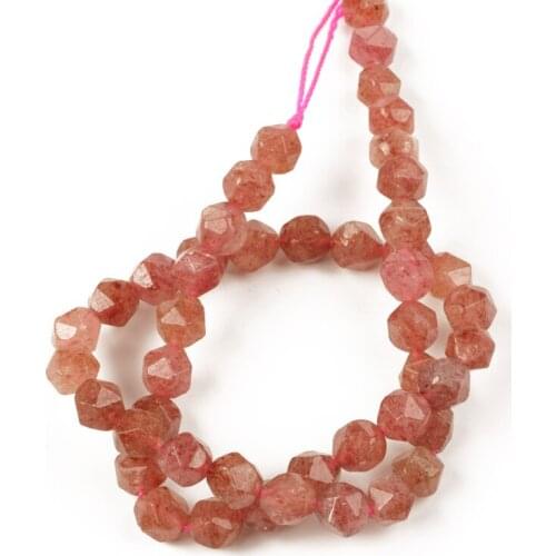8mm Faceted Natural Stone Strawberry Quartz Beads Natural Stone Loose Beads DIY Making Bracelet Necklace Jewelry Accessories