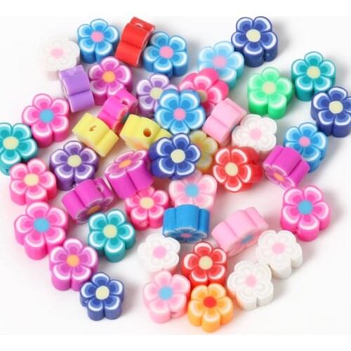 50pcs/lot 10mm Mixed Flower Clay Bead Plum Blossom Polymer Clay Spacer Loose Beads for Jewelry Making DIY Bracelets Accessories