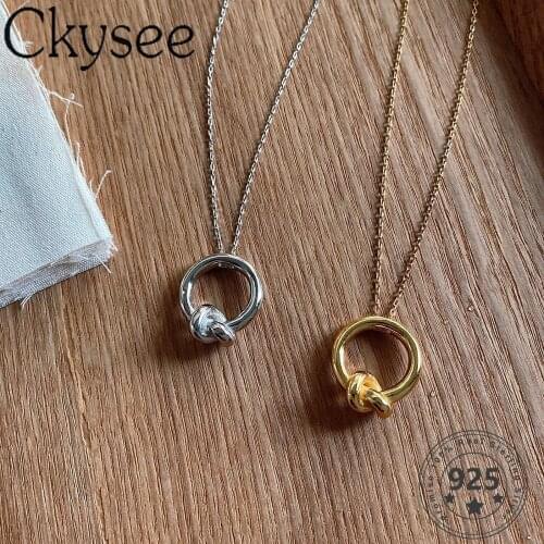 Ckysee News Design Tie 925 Sterling Silver Necklace Gold/Silver Irregular Circle Pnedant Necklace For Fashion Women Fine Jewelry