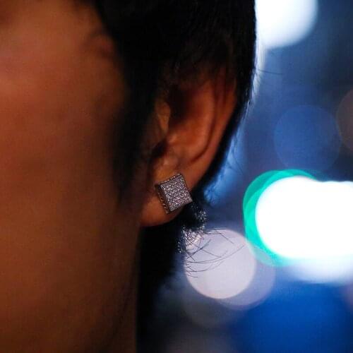 D&Z 1Pair Micro Full Paved Rhinestone Zircon CZ Square Shape Bling Iced Out Stud Earring Gold Copper Earrings For Men Jewelry