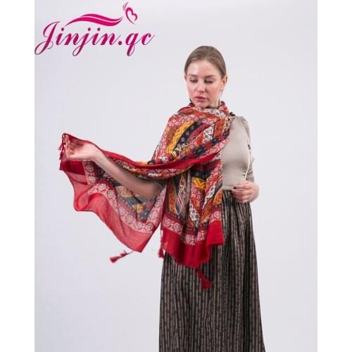 Jinjin.QC 2019 Twill Cotton Spring Scarf women Bohemia Thailand Style Pashmina with Tassels Shawls and Capes Scarves bandana