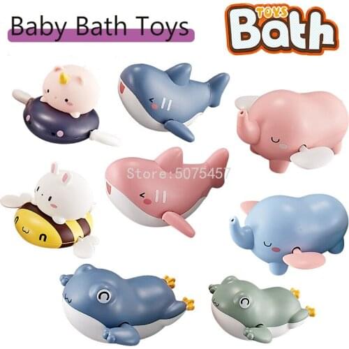 Classic Baby Bath Toys Cute Cartoon Animal Narwhal Shark Elephant Whale Swim Chain Clockwork Kids Infant Bath Toys For Children