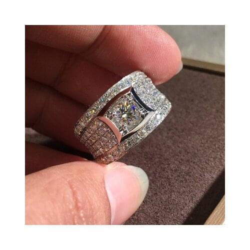 Trendy Male White Zircon Stone Ring Charm Silver Color Big Engagement Ring Luxury Crystal Square Wedding Rings For Men