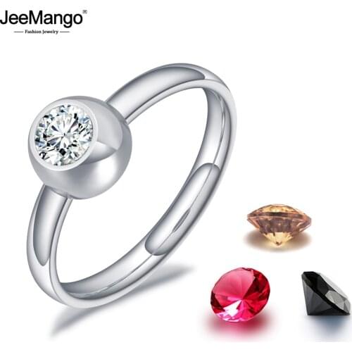 JeeMango Original Design Diy CZ Crystal Anniversary Rings Jewelry For Women Girls Titanium Stainless Steel Charming Ring JR19098