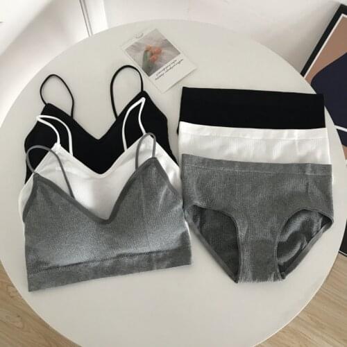 New Womens Cotton Bra Briefs Set Sexy Solid Color Bra Fashion Push Up Sports Underwear Female Sexy Lingerie Without Steel Ring