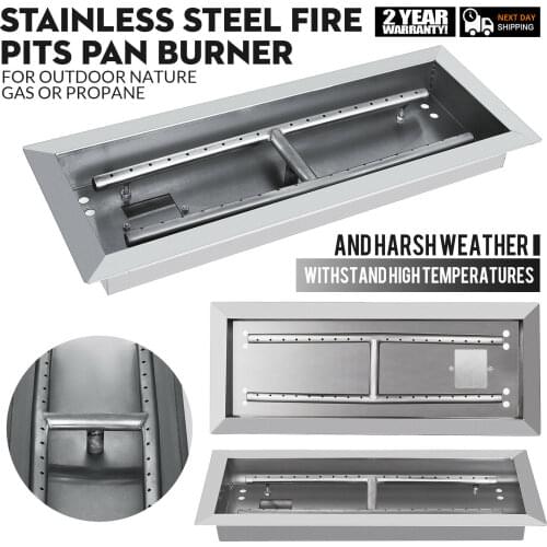 Fire Pit Natural Gas Burner 32 x 12 Inch 8.4 Pound Stainless Steel Drop Shaped Linear Fire Pit Metal Square Burner