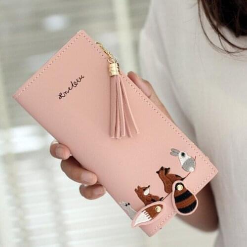 M805 Long Wallet For Women Cartoon Embroidery Fox Fashion PU Wallet Women Girl Gift