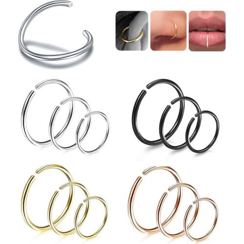 3PCS Hip-Hop Rock Stainless Steel Mens Seamless Threaded Nose Ring Wearing Tragus Nose Ring Ear Cartilage Ladies Sexy Jewelr