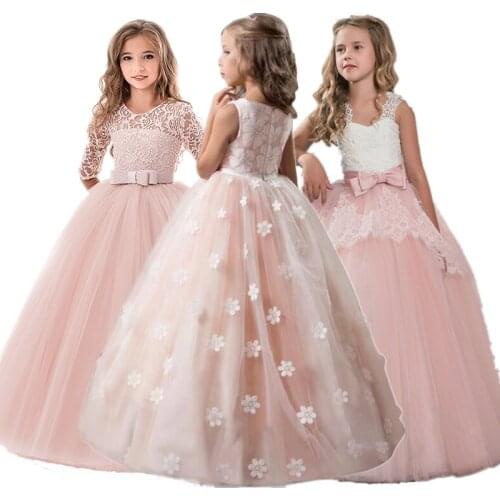 Fancy Girl Flower Petals Dress Children Bridesmaid Outfits Elegant Kids Dresses for Girls Party Prom Gown Princess Costume 6 14Y