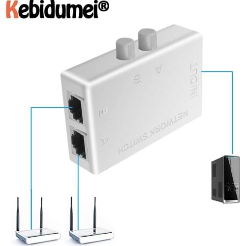 Latest Mini 2 Port RJ45 RJ-45 Network Switch Ethernet Network Box Switcher Dual 2 Way Port Manual Sharing Switch Adapter HUB