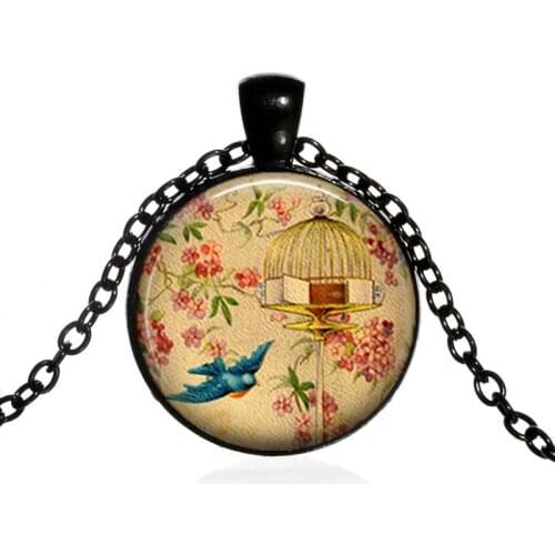 Free To Fly necklace Leaving Home Gift Graduation Gift Flying Vintage Birdcage Pendant Glass pendant Wholesale