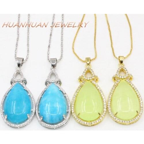 Charms Stainless Steel Chain Drop Stone Pendant For Women 20x40mm Natural Jades Choker Necklace & Pendants Elegant Jewelry B3365