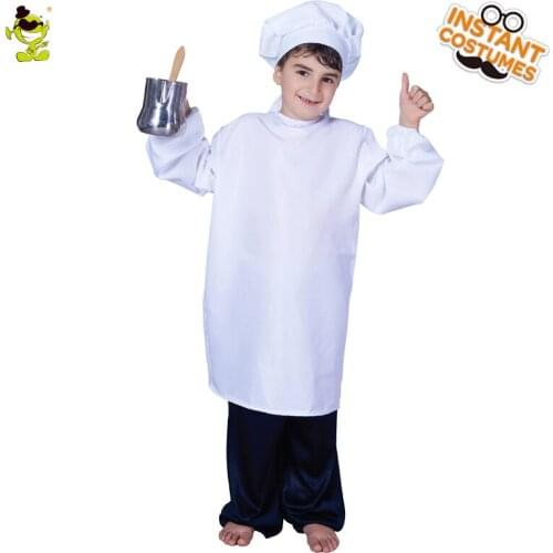 QLQ Little Boy Cook Coat Cosplay Costume Child Professional Chef Robe and Hat Classic Chef Kids Clothes