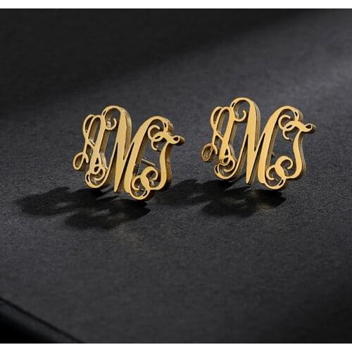 Initial Letter Earing Stainless Steel Earing Personalized Monogram Name Stud Earrings For Women Pendientes Aretes De Mujer 2019