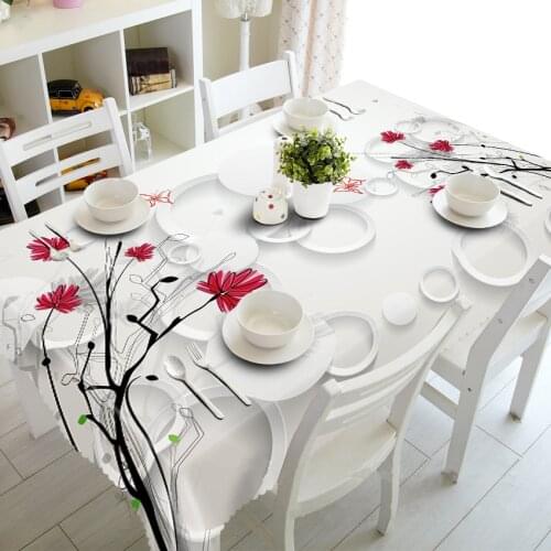 3D Tablecloth Merry Christmas Coffee and Flower Pattern Waterproof Cloth Thicken Rectangular and Round Wedding Table Cloth