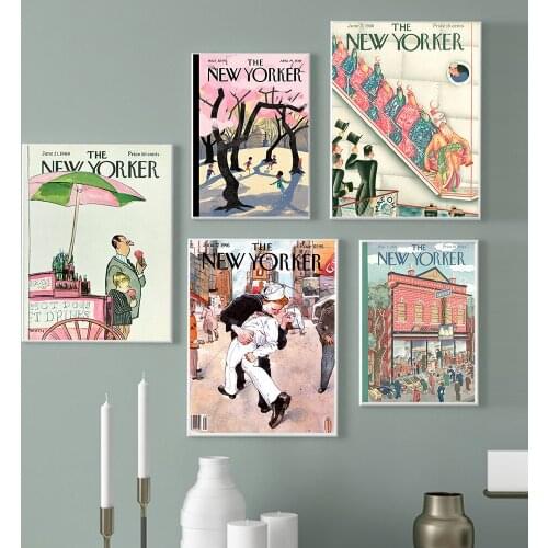 Modern New Yorker Magazine Poster Cartoon Art Covers Print Pink Color Anime Wall Mural Picture Kids Linving Room Interior Decor