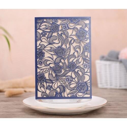 50Pcs Laser Cut Wedding Invitations Card Elegant Lace Flora Invite Cards for Bridal Shower Birthday Wedding Party Favor Supplies