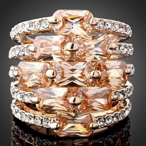 Full Sizes 6 7 8 9 Wholesale ring Yellow Stones Zircon Austrian Crystal Rose Gold Color female jewelry Ring for women