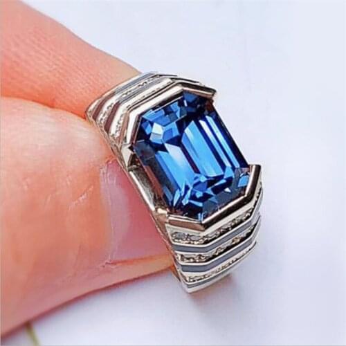 Blaike Charm Blue Zircon Stone Crystal Rings for Women Silver Color Wedding Ring Jewelry Valentines Day Gifts