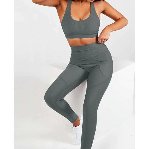 2021 Huanwei In Stock Wholesale Breathable Sexy Women Yoga Sports Bra Leggings High Waist Set