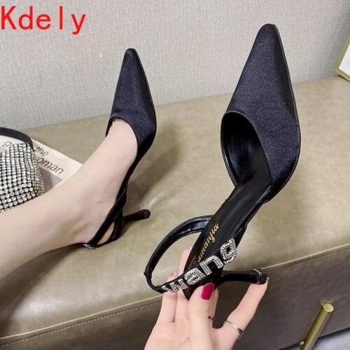 2021 Women Dress Shoes Sexy Crocodile Prints Pointed Toe Ladies Crystal Rhinestone Letter Design Strap Stiletto Heels