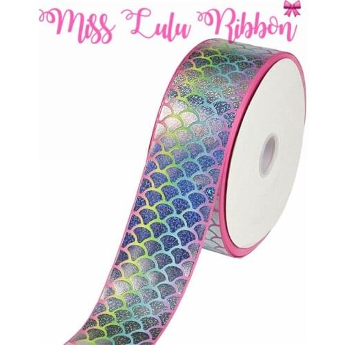 3"75mm Silver Hologram Foil Scale Rainbow Gradient Color Printed Solid Grosgrain Ribbon DIY Gift Bowknots Hair Band 50yards/roll