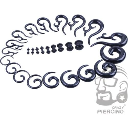 3 pair/lot Black Acrylic Ear Sprial Flesh Ear Plug Tunnel Body Ear Gauge Expander Stretcher Piercing Fashion Earring