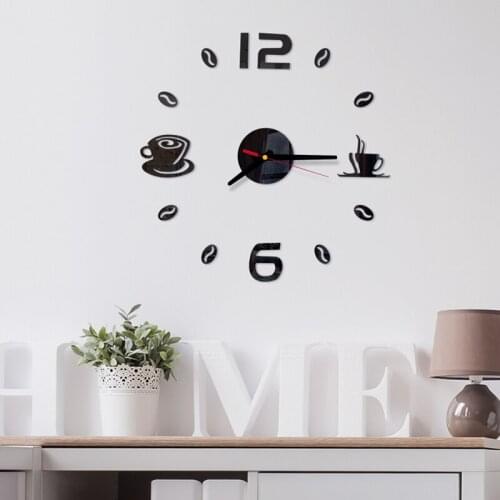 Coffee and Tea 3D Wall Clock Home Decor Acrylic Mirror Stickers Modern Quartz Clocks Living Room DIY Wall Clock Sticker Watch