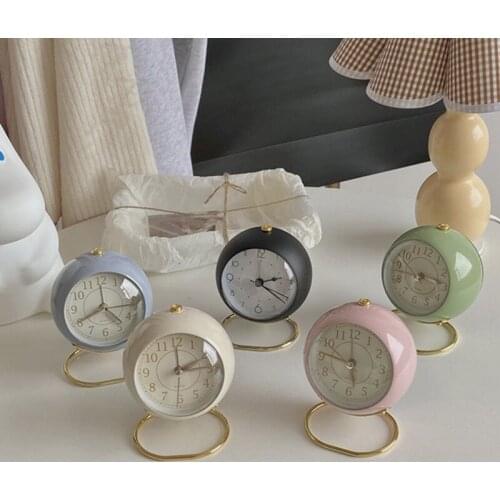 Nordic Style Alarm Clock Creative Silent Quartz Clocks Round Digital Watch with Night Light Desktop Mini Bedside Despertador