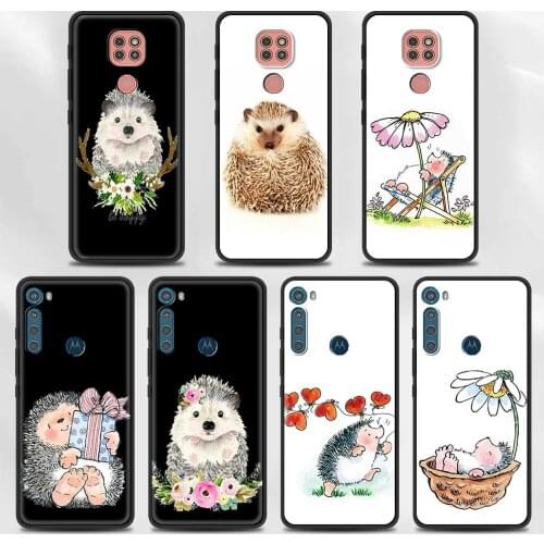 Animal Hedgehog Case for Moto G Stylus(2021) G30 G10 G9 G8 Plus Power Lite Play One Fusion Hyper Edge E6s Black Cover