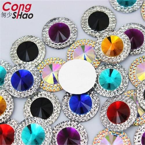 Cong Shao 200PCS 16mm Flat Back stones and crystal Resin Round rhinestone applique Gems For DIY Wedding Dress Button CS494
