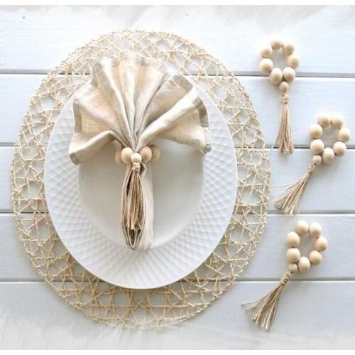 Wood Bead Garland with Tassels Beads Rustic Country Decorations Wall Hanging Decor Napkin Buckle for Weddings Home Decor