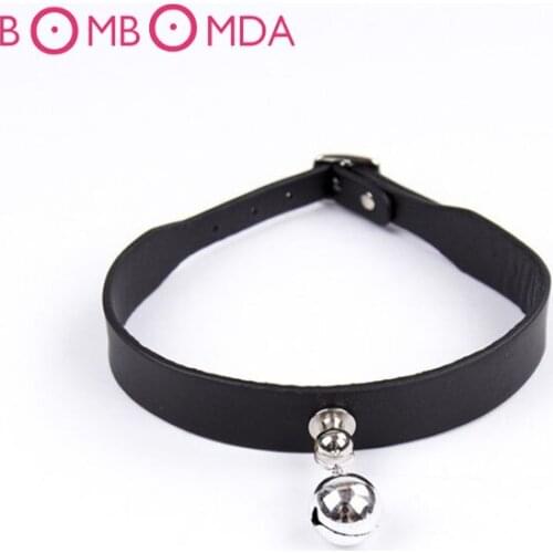 Sexy Black Adjustable Bell Neck Collar Adult Games Slave BDSM Bondage Leather Binding Erotic Toys Neck Collars Ring Adult Games