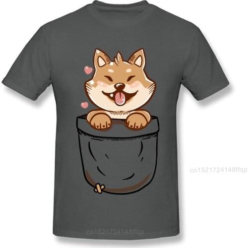 100% Cotton T Shirt Mens T-Shirt Shiba Inu In Your Pocket Tshirt Kawaii Tops Dog Print Tees Man Cotton Clothes Free Shipping