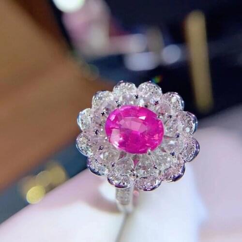 H126 Pink Sapphire Ring Real Pure 18 K Natural Pink Padparadscha Sapphire Gemstones 1.76ct Diamonds Stone Female Ring