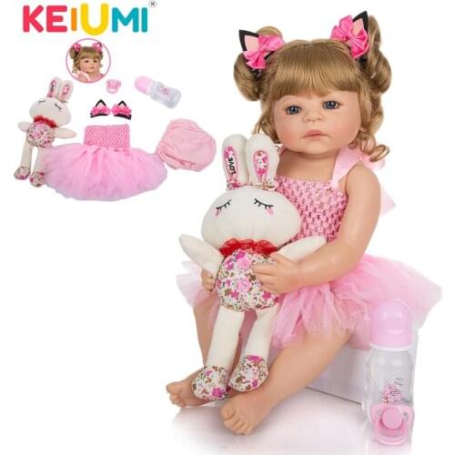 KEIUMI 22" Gold Hair Reborn Baby Menina Boneca Lifelike Full Body Silicone Baby Doll Collection Gift For Child Birthday Surprise